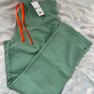 Figs Teal Scrub Pants with Bright Orange Accents